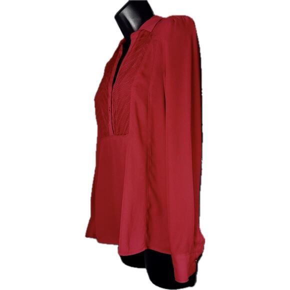 Maeve Anthropologie Tomato Red Long Sleeve 3 Button Top Shirt Blouse Medium Work - Picture 4 of 10